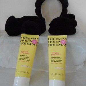 Freeman Energizing Jelly Face Mask Set 2 Black Headbands 2 Ponytail Holders-NEW